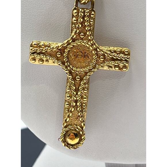 Vintage Designer Signed Camrose & Kross JBK Gold Plated Religious Cross Necklace - Picture 11 of 15